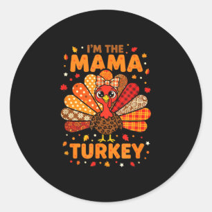 Pegatina Redonda Mamá el pavo mama coincidente familia día de acció