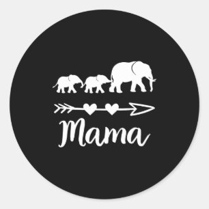Pegatina Redonda Mamá elefante 2 bebés niños mamá de dos adorable m