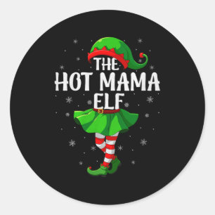 Pegatina Redonda Mamá Elfa Caliente Chicas De Navidad Mujeres Escua