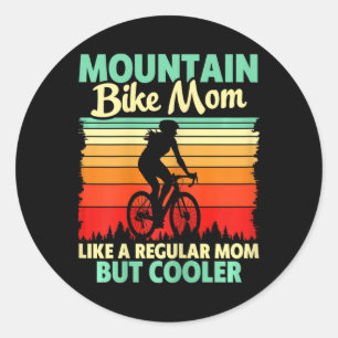 Pegatina Redonda Mamá en bicicleta de montaña divertida ciclista ge