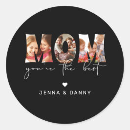Pegatina Redonda Mamá, eres el mejor Collage de fotos negro de cita