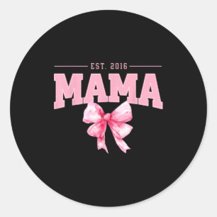 Pegatina Redonda Mama es 2016 coqueta lazo rosa retro mamá madres