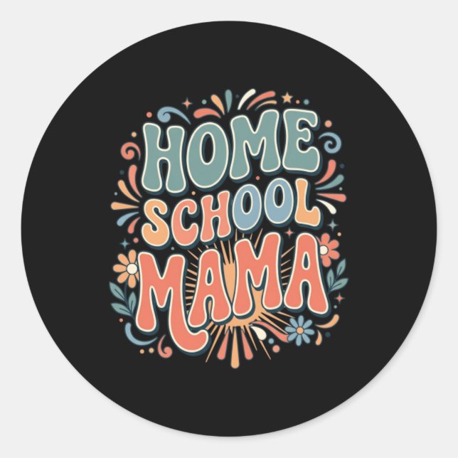 Pegatina Redonda Mama Escuela en Casa Boho Arcoíris Con Corazón (Anverso)
