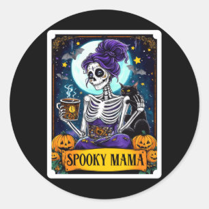Pegatina Redonda Mamá Espeluznante Tarjeta de Tarot de Halloween pa