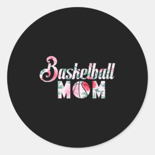 Pegatina Redonda Mamá fan del baloncesto citan gráfico floral de ba