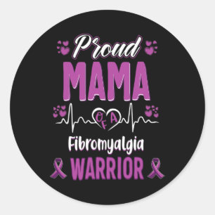 Pegatina Redonda Mama Fibromialgia Cinta de Conciencia Guerrera Púr