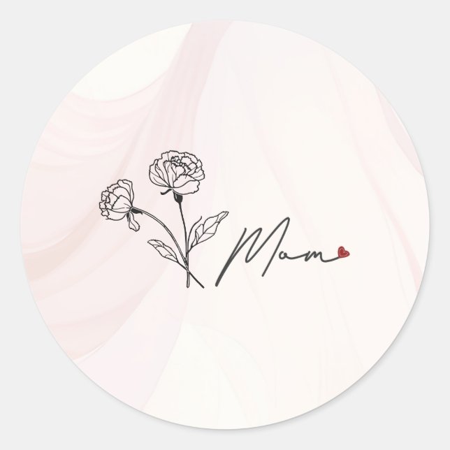 Pegatina Redonda Mamá floral elegante y minimalista (Anverso)
