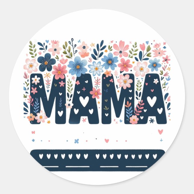 Pegatina Redonda Mama Floral Heart – Boho Chic Mom Design (Anverso)