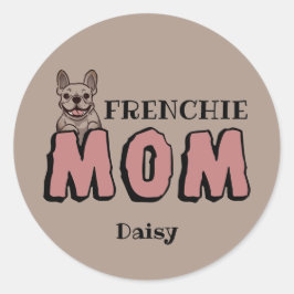 Pegatina Redonda Mamá francesa Bulldog francés Lover Brown