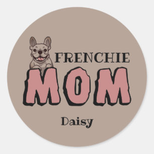 Pegatina Redonda Mamá francesa Bulldog francés Lover Brown