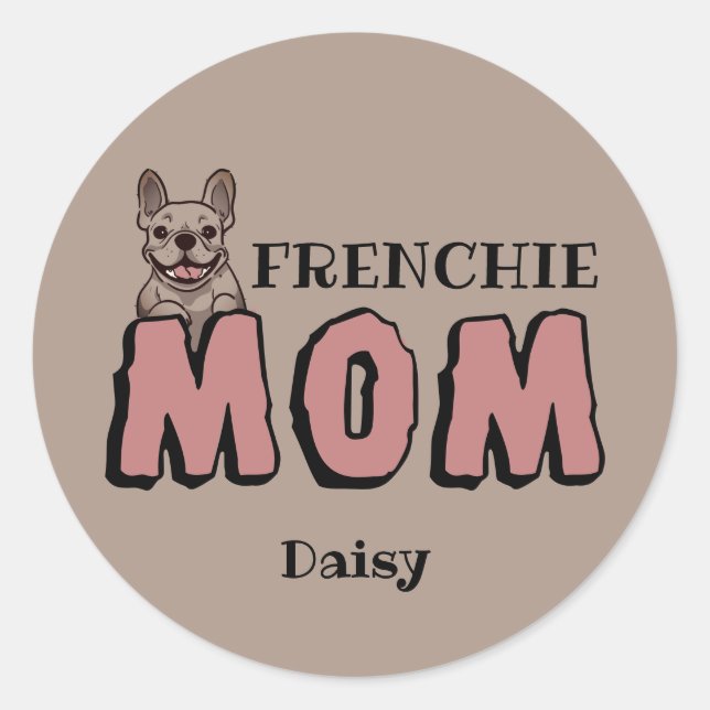 Pegatina Redonda Mamá francesa Bulldog francés Lover Brown (Anverso)