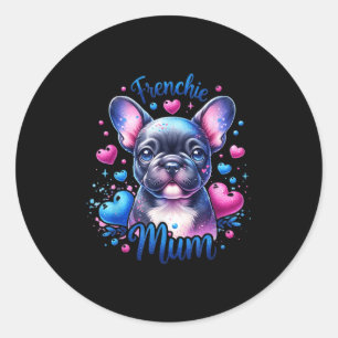 Pegatina Redonda Mamá francesa muy colorida Bulldog francesa mamá p