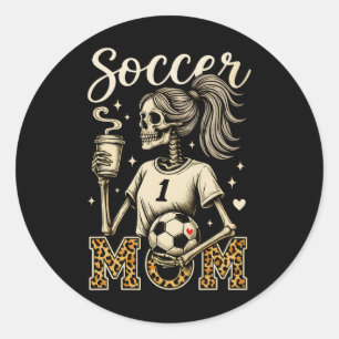 Pegatina Redonda Mamá Futbolista Esqueleto Café Leopardo Estilo Vin