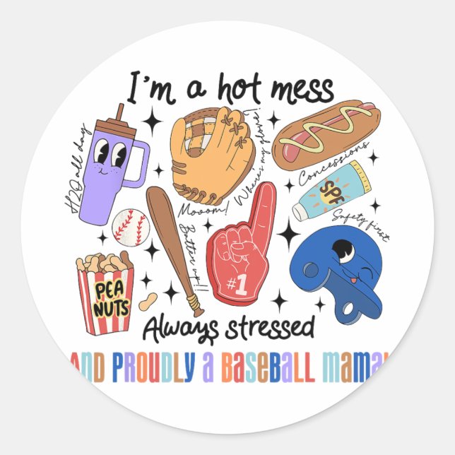 Pegatina Redonda Mama Game Day Vibes Día de la Madre Mujeres Béisbo (Anverso)