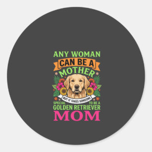 Pegatina Redonda Mamá Golden Retriever Amante de Perros Florales