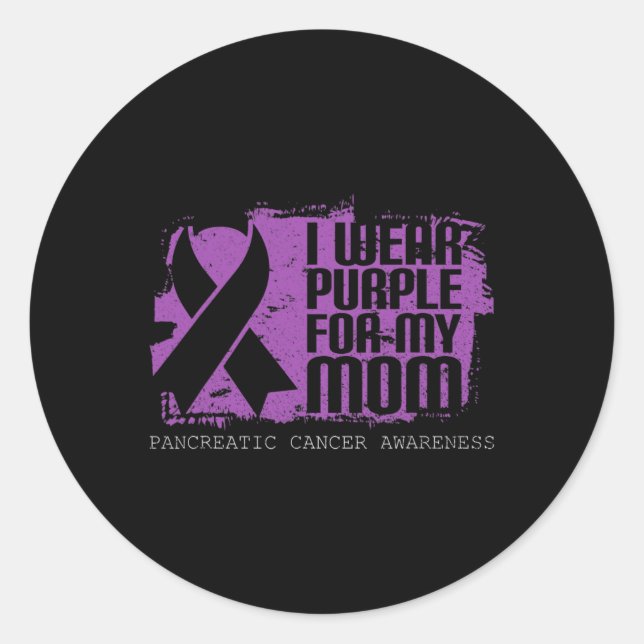 Pegatina Redonda Mamá Guerrero Cinta Púrpura Awaren Cáncer Pancreát (Anverso)