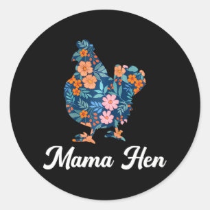 Pegatina Redonda Mama Hen Día de la Madre Floral Chicken Farm Anima