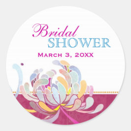 Pegatina Redonda Mamá Jardín Ducha de Novias Rosa Caliente