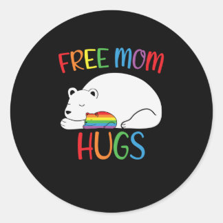 Pegatina Redonda Mamá libre abraza a los osos LGBT