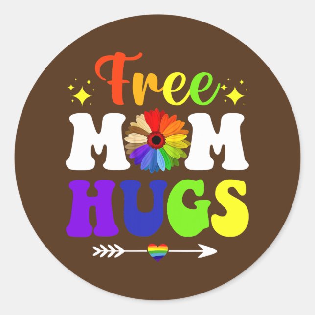 Pegatina Redonda Mamá libre abraza el orgullo gay arcoiris (Anverso)