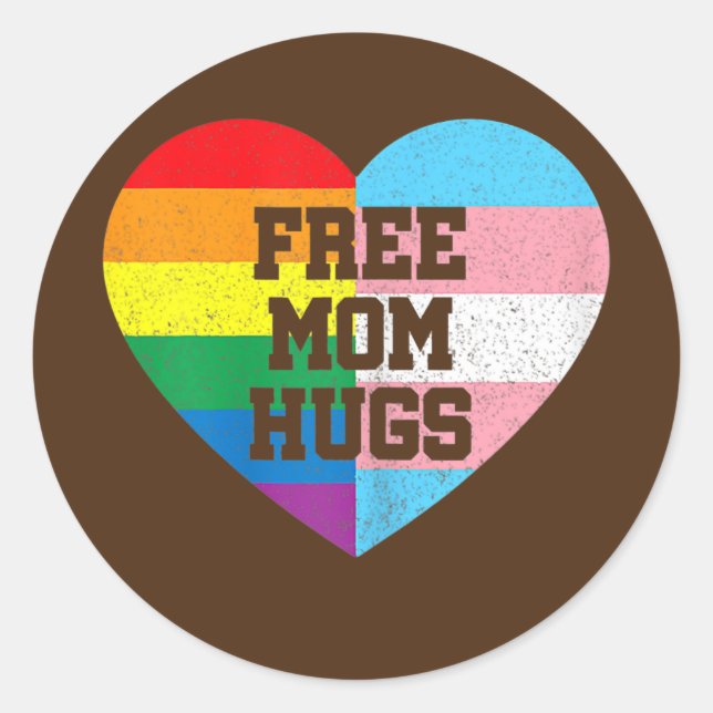 Pegatina Redonda Mamá libre abraza la bandera arco iris transgénero (Anverso)