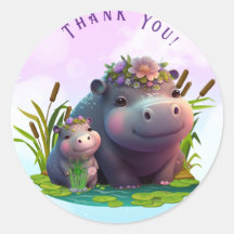 Mamá linda y bebé Hippo Gracias Personalizado