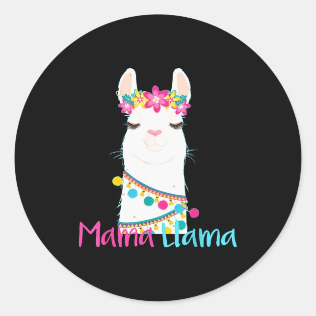 Pegatina Redonda Mama Llama Funny Mother's Day Shirt For Women Mom  (Anverso)