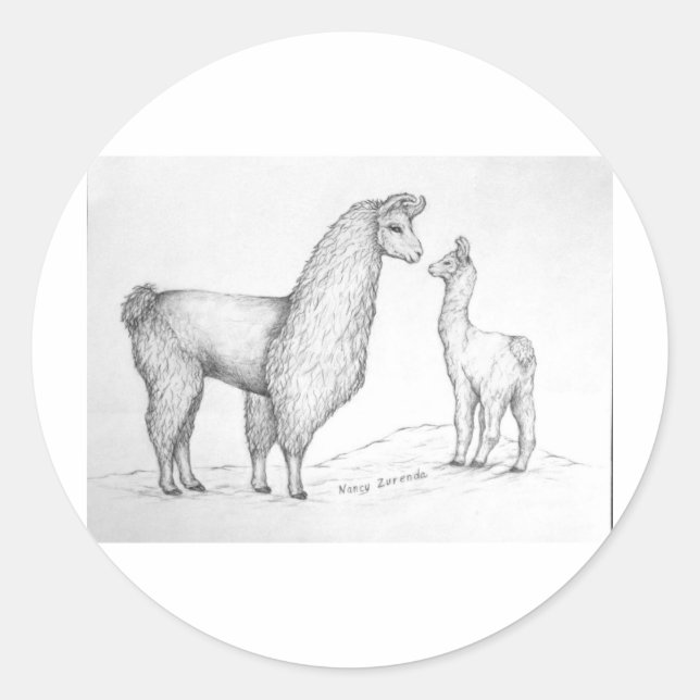 Pegatina Redonda Mamá Llama y Cria (Anverso)