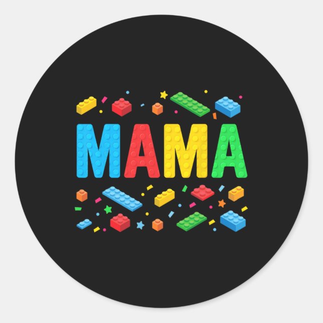 Pegatina Redonda Mama Master Builder Building Bricks Blocks Funny M (Anverso)