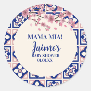Pegatina Redonda Mama Mia Baby Shower Flor de Cerezo