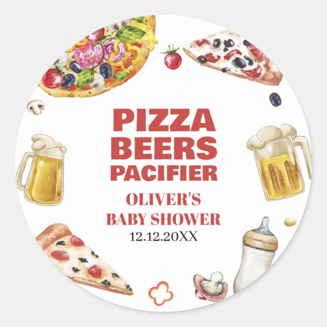 Pegatina Redonda Mama Mia Pizza Beer Pacifier Baby Shower (Anverso)