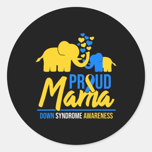 Pegatina Redonda Mama Mom Down Syndrome Awareness Day Cute Elephant (Anverso)