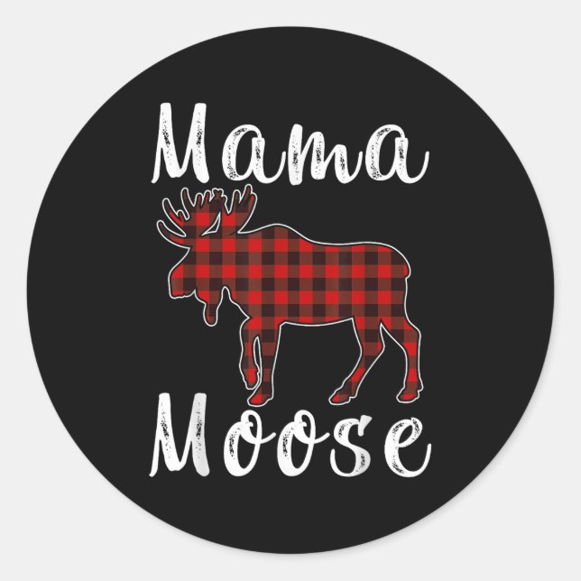 Pegatina Redonda Mama Moose Family Christmas Pajama Red&amp; Black  (Anverso)