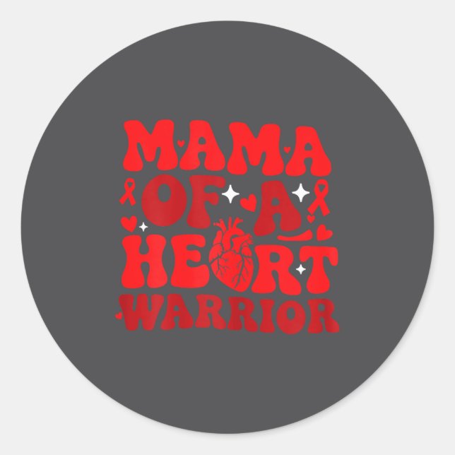 Pegatina Redonda Mama Of A Heart Warrior Chd Awareness Heart Diseas (Anverso)