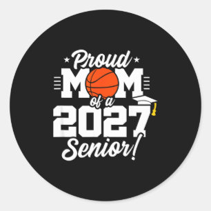 Pegatina Redonda mamá orgullosa de baloncesto del último año de la 