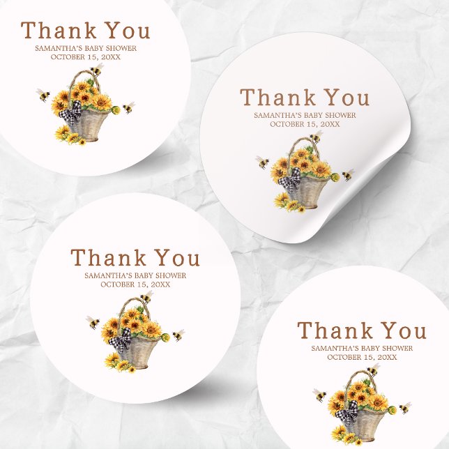 Pegatina Redonda Mamá para comprar Baby Shower (Mommy to Bee Sunflower Baby Shower Sticker)