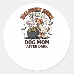 Pegatina Redonda Mamá Perro de Halloween Después del Anochecer