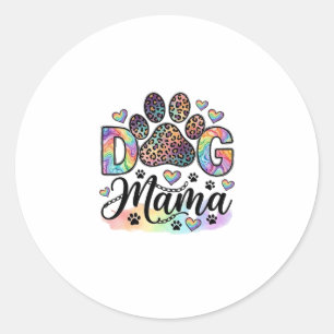Pegatina Redonda Mama Perro Pata Leopardo Arcoíris Acuarela Corazon
