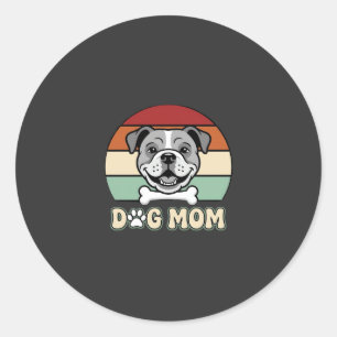 Pegatina Redonda Mamá Perro Retro Vector Bulldog