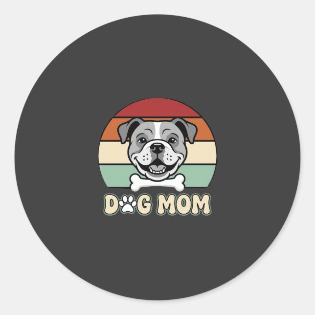 Pegatina Redonda Mamá Perro Retro Vector Bulldog (Anverso)