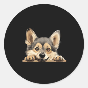 Pegatina Redonda Mamá Perro Vallhund Sueco Papá Espiando Cachorro