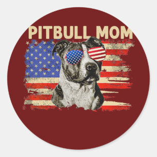 Pegatina Redonda Mamá Pitbull Patriota Bandera Americana 4 de Julio