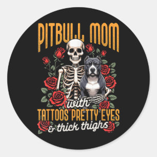 Pegatina Redonda Mamá Pitbull Pittie Mamá Perro Mamá Pitbull Con Ta