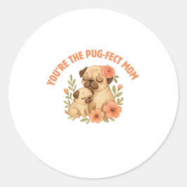 Pegatina Redonda Mamá Pug Adorable Día de la Madre