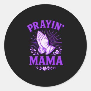Pegatina Redonda Mamá que Reza Mama Cristiana Religiosa Manos en Or