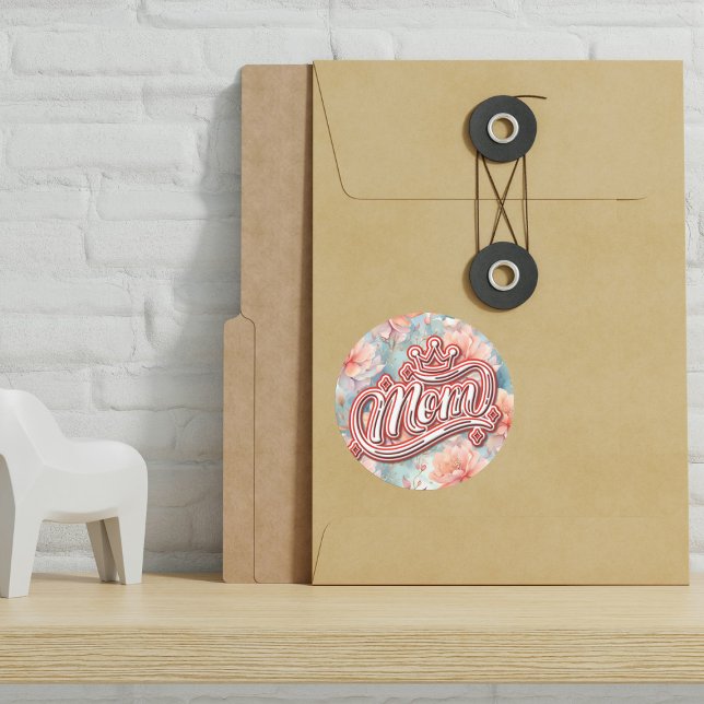 Pegatina Redonda Mamá Reina Floral (Subido por el creador)