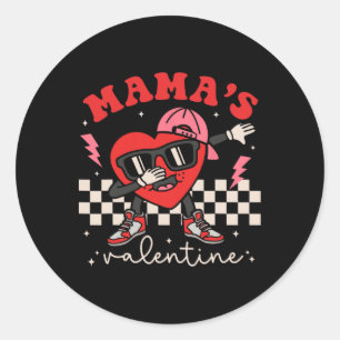 Pegatina Redonda Mamá Retro Groovy Es Mi San Valentín Corazón Bonit