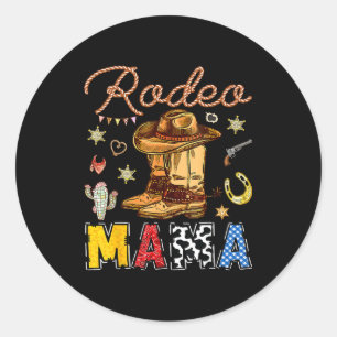 Pegatina Redonda Mamá Rodeo Cumpleaños Occidental Vaquero Familia C
