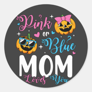 Pegatina Redonda Mamá Rosa O Azul Te Ama Calabaza Bebé
