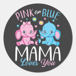 Pegatina Redonda Mamá Rosa O Azul Te Ama El Elefante Bebé